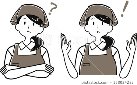 一組插圖,描繪了一位兼職女店員心中充滿疑問或突然意識到什麼的情景。 一組插圖,描繪了一位兼職女店員心中充滿疑問或突然意識到什麼的情景。 138024252