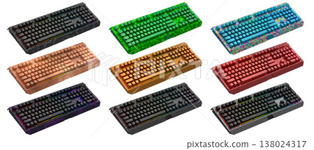 Collection of mechanical keyboards isolated on white background with clipping path 138024317