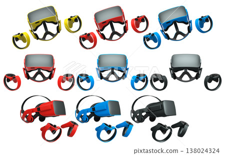 Virtual reality glasses and headset with controllers isolated on white background with clipping path 138024324