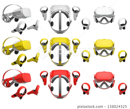Virtual reality glasses and headset with controllers isolated on white background with clipping path Virtual reality glasses and headset with controllers isolated on white background with clipping path 138024325