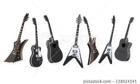 Set of electric acoustic guitars isolated on white background. Set of electric acoustic guitars isolated on white background. 138024345