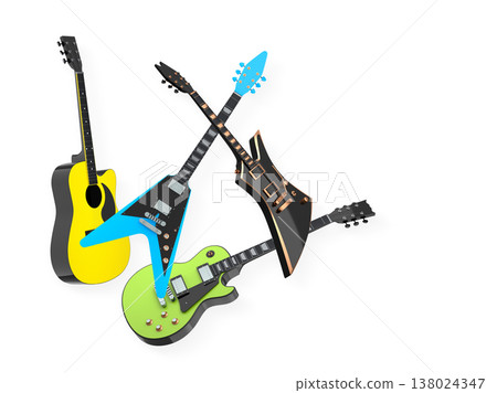 Set of electric acoustic guitars isolated on white background. Set of electric acoustic guitars isolated on white background. 138024347