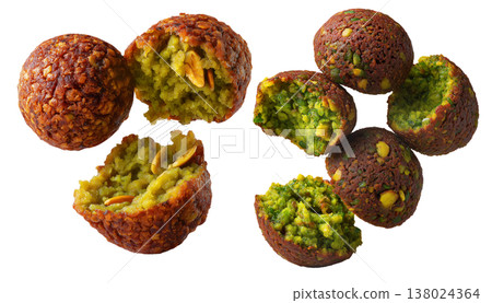 Set of Taameya Egyptian falafel balls made from chickpeas or fava beans, isolated on white background, concept of Arabic food 138024364