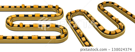 Set of Airport luggage conveyor belt or baggage claim area with suitcases on white. 138024374