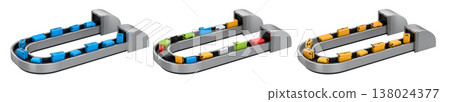 Set of Airport luggage conveyor belt or baggage claim area with suitcases on white. 138024377