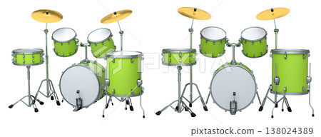 Set of realistic drums with metal cymbals or drumset on white background Set of realistic drums with metal cymbals or drumset on white background 138024389