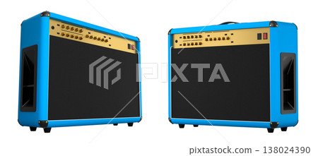 Set of classical electric and acoustic guitar amplifier isolated on white background. Set of classical electric and acoustic guitar amplifier isolated on white background. 138024390