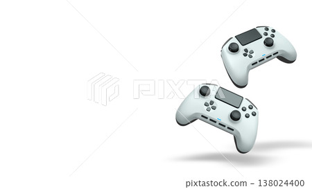 Wireless gaming controllers flying in air isolated on white background, symbolizing gaming technology concept Wireless gaming controllers flying in air isolated on white background, symbolizing gaming technology concept 138024400