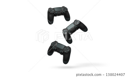 Wireless gaming controllers flying in air isolated on white background, symbolizing gaming technology concept 138024407