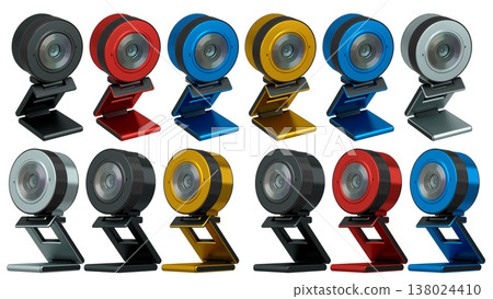 Web camera on stand for online video chat and conference on yellow background 138024410