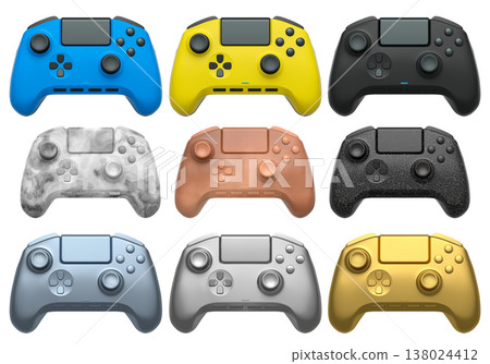 Collection of gaming controllers isolated on white background with clipping path 138024412