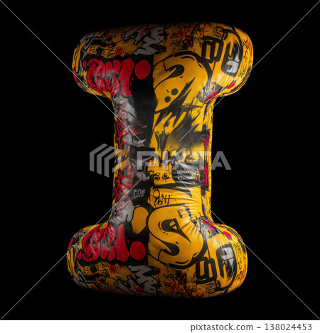 3D inflated I letter filled with bold graffiti tag in street art style on black backdrop with clipping path, urban creativity vibe 3D inflated I letter filled with bold graffiti tag in street art style on black backdrop with clipping path, urban creativity vibe 138024453