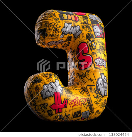 3D inflated J letter filled with bold graffiti tag in street art style on black backdrop with clipping path, urban creativity vibe 3D inflated J letter filled with bold graffiti tag in street art style on black backdrop with clipping path, urban creativity vibe 138024454