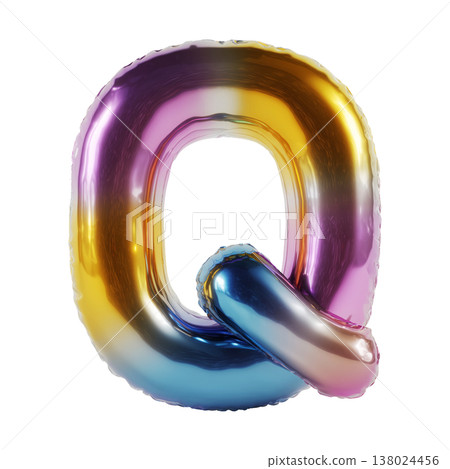 Multicolor metallic inflated balloon letter Q shown in glossy style isolated on white background, celebration and festive concept 138024456