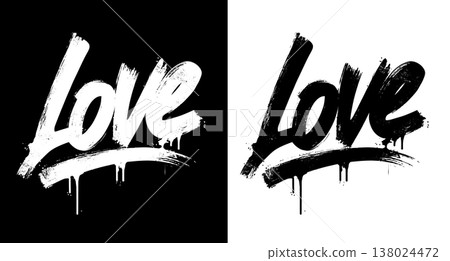 Grunge graffiti LOVE text in bold brush style on split black transparent background, concept of urban emotion feelings Grunge graffiti LOVE text in bold brush style on split black transparent background, concept of urban emotion feelings 138024472