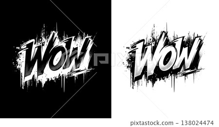 Graffiti wow lettering shown in bold brush style on split black and transparent background, concept of contrast and expression Graffiti wow lettering shown in bold brush style on split black and transparent background, concept of contrast and expression 138024474
