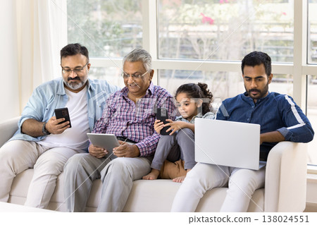 Multigenerational family from younger to older generation using diverse gadgets Multigenerational family from younger to older generation using diverse gadgets 138024551