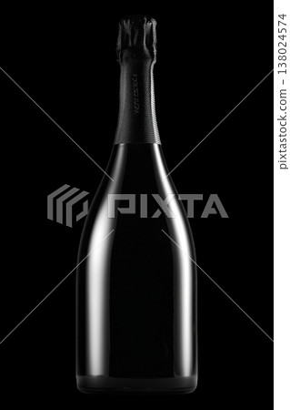 Champagne bottle with rising bubbles on black backdrop with clipping path, symbolizing celebration and elegance 138024574