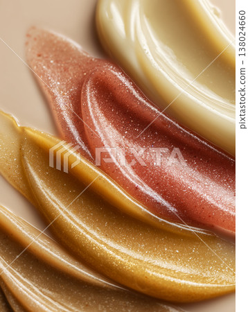 Macro view of colorful skincare cream smears shown in smooth glossy style on neutral surface, beauty and wellness concept 138024660