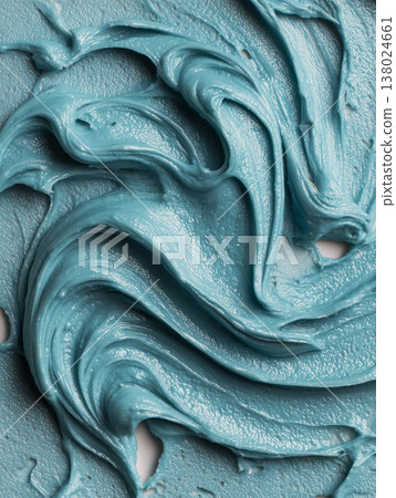 Closeup of blue cyan creamy texture of skincare mask in macro style on neutral background symbolizing creativity and material flow 138024661