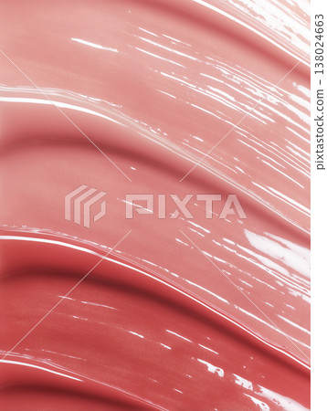 Glossy pink cosmetic smear shown in close macro style on a neutral backdrop, beauty product swatch and skincare concept Glossy pink cosmetic smear shown in close macro style on a neutral backdrop, beauty product swatch and skincare concept 138024663