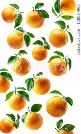 Fresh whole and sliced grapefruits with green leaves and water drops on white background, citrus freshness and fruit pattern Fresh whole and sliced grapefruits with green leaves and water drops on white background, citrus freshness and fruit pattern 138024960