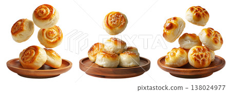Panipopo sweet rolls baked in coconut milk with golden crust isolated on white background, concept of bakery and food freshness Panipopo sweet rolls baked in coconut milk with golden crust isolated on white background, concept of bakery and food freshness 138024977