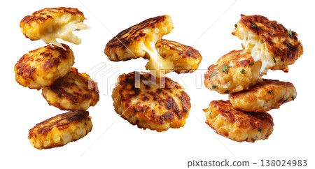 Ecuador lapingachos potato patties filled with melted cheddar cheese, isolated on white background, South American Cuisine 138024983