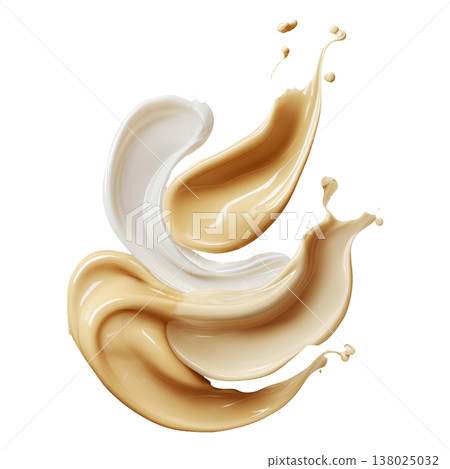 Golden and white swirling liquid texture shown in glossy style isolated on white background, concept of luxury and creativity 138025032