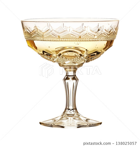 Crystal champagne coupe with golden bubbly drink isolated on white background, concept of celebration and elegance Crystal champagne coupe with golden bubbly drink isolated on white background, concept of celebration and elegance 138025057