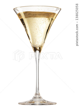 A filled champagne glass with golden bubbles isolated on white background, concept of celebration and elegance A filled champagne glass with golden bubbles isolated on white background, concept of celebration and elegance 138025058