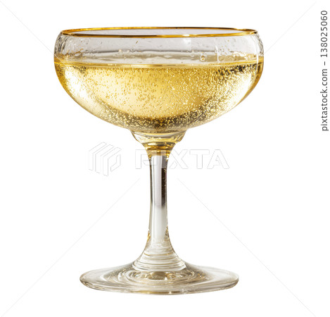 Crystal champagne coupe with golden bubbly drink isolated on white background, concept of celebration and elegance Crystal champagne coupe with golden bubbly drink isolated on white background, concept of celebration and elegance 138025060