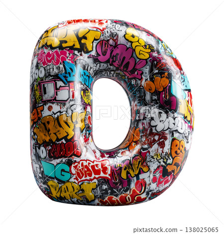 Inflatable letter D covered in graffiti art isolated on white background, representing urban creativity and bold street concept 138025065