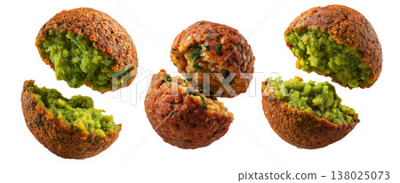 Set of Taameya Egyptian falafel balls made from chickpeas or fava beans, isolated on white background, concept of Arabic food 138025073