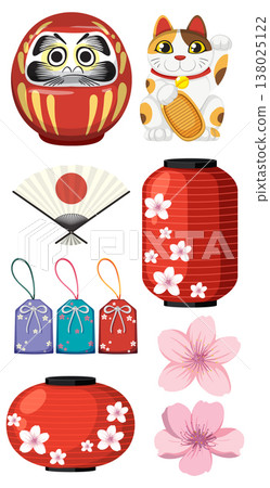 Traditional Japanese Symbols and Objects Vector Collection 138025122
