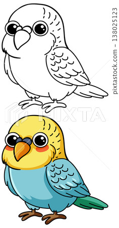 Cute Budgie Parakeet Cartoon Character with Black and White Coloring Page Cute Budgie Parakeet Cartoon Character with Black and White Coloring Page 138025123