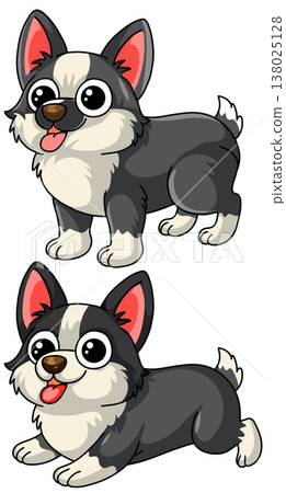 Cute Cartoon Corgi Puppy Vector Illustration in Standing and Sitting Poses Cute Cartoon Corgi Puppy Vector Illustration in Standing and Sitting Poses 138025128