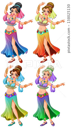 Colorful Belly Dancer Characters in Four Costume Variations Colorful Belly Dancer Characters in Four Costume Variations 138025130