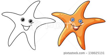 Cute Cartoon Starfish Vector Illustration in Color and Line Art Cute Cartoon Starfish Vector Illustration in Color and Line Art 138025131