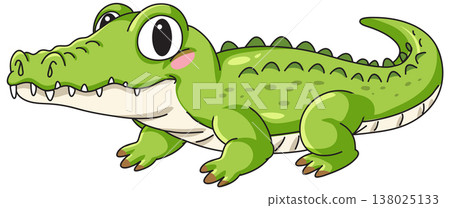 Cute Green Crocodile Cartoon Character Vector Illustration Isolated on White Cute Green Crocodile Cartoon Character Vector Illustration Isolated on White 138025133