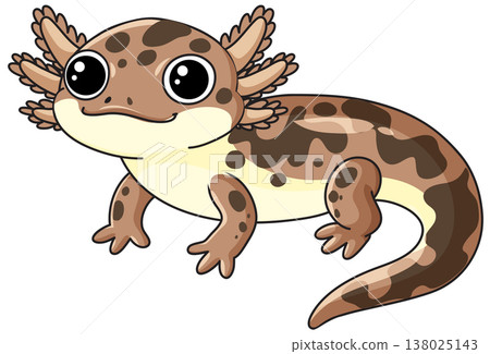 Cute Brown Spotted Axolotl Vector Illustration Isolated on White Background 138025143