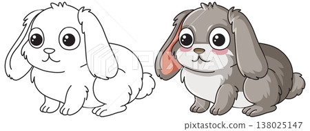 Cute Lop Eared Rabbit Vector Illustration for Coloring Book and Design 138025147