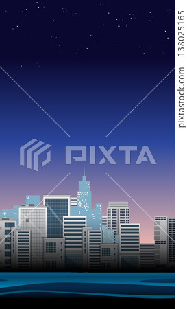 Vertical Vector Illustration of a Modern City Skyline at Night Vertical Vector Illustration of a Modern City Skyline at Night 138025165