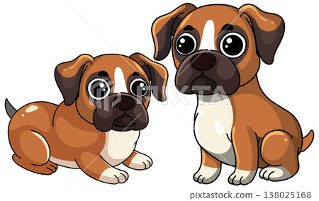 Two Cute Boxer Puppies Vector Illustration Isolated on White Background Two Cute Boxer Puppies Vector Illustration Isolated on White Background 138025168