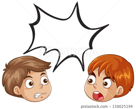 Two Angry Boys Arguing with Blank Comic Speech Bubble Two Angry Boys Arguing with Blank Comic Speech Bubble 138025194