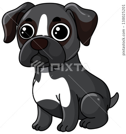 Cute Cartoon Boxer Puppy Illustration Sitting on White Background 138025201