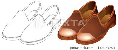Realistic and Outline Vector Illustration of Brown Leather Loafers Realistic and Outline Vector Illustration of Brown Leather Loafers 138025203