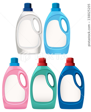 Colorful Plastic Detergent Bottles with Blank Labels Colorful Plastic Detergent Bottles with Blank Labels 138025205