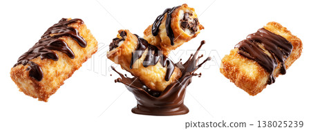 Set of Deep-fried moro bar pastry stuffed with chocolate on white transparent background, concept of New Zealand sweet dessert 138025239