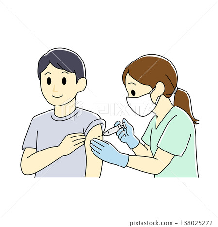 A nurse gives an injection to a male patient with a gentle touch. 138025272